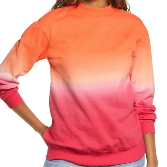 bp Tops - BP. Dip Dye Ombré Sweatshirt Crewneck Cotton Blend In Red Orange